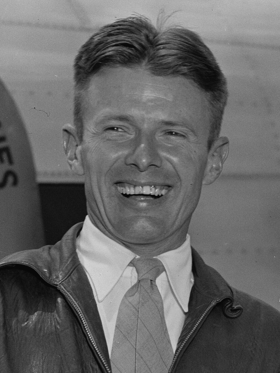 Douglas “Wrong Way” Corrigan at an airport, 1938